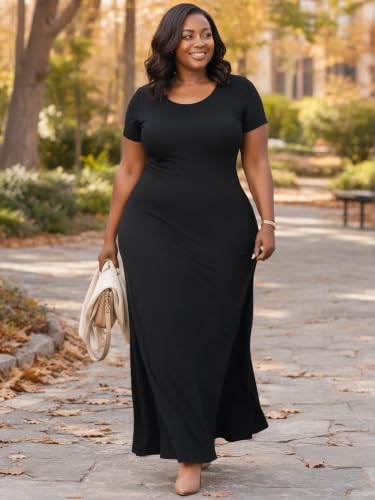 Image of PinkPatty Plus Size Dress for Women Casual Crew Neck Short Sleeve Maxi Dress Oversized Summer Beach Dresses with Pockets