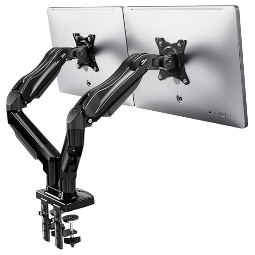HUANUO Monitor Halterung 2 Monitore, Gasdruckfeder Arm 360° Drehbar für 13 bis 27 Zoll Bildschirme, 2 Montageoptionen, VESA 75/100