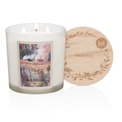 Image of M&SENSE Large Scented Candles 3 Wick Sandalwood Candle, 24.7oz /700g Soy Candle with Wooden Lid, 120 Hours Long-Lasting Burn, Jar Candle Gift for Home Fragrance