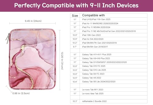Image of Dadanism 9-11 Inch Tablet Sleeve Bag Carrying Case for iPad 9 /8 /7th Gen 10.2, iPad Air 11 inch 2024, iPad Pro 11 M4 M2 2024, iPad Air 5 /4 10.9, iPad 10th Gen 10.9, Galaxy Tab A9+ /S9 FE /A8, Cloudy Pink