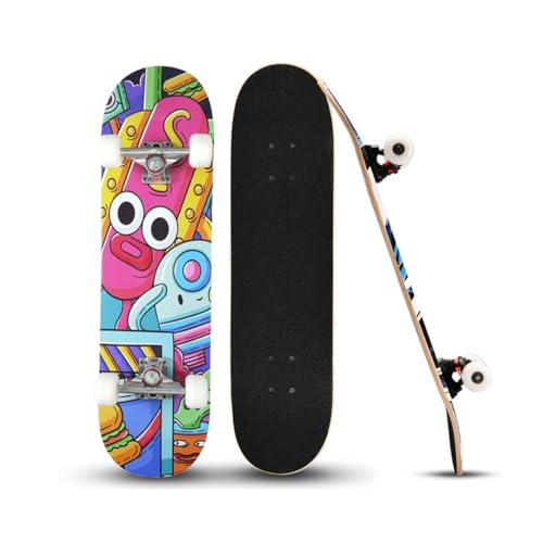 Dganliスケボー 子供 初心者 スケートボード 31x8インチ skateboard コンプリート 完成品 7層カナディアンメープル製 ダブルキック 若者 キッズ こどもの日 誕生日 プレゼント (可愛いハンバーグ)（Amazon）