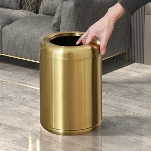 Image of 2.6Gallon /10L Bathroom Brass Trash Can, Bronze Brushed Gold Garbage Can, Stainless Steel Waste Basket, for Bedroom Hotel Powder Room Rv Home Toilet Office (135 Gold)