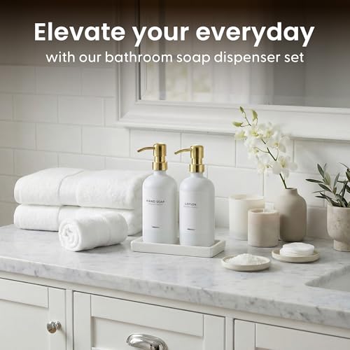 Image of Maisonovo Bathroom Soap Dispenser Set - White Soap Dispenser Gold Pumps