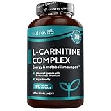 Nutravita L Carnitine Vegan   Haute Dose Extra Fort   avec biotine, chrome, vitamine D, B3 & B6   Pré entraînement Sportif Energie Résistance   150 capsules Végan   Métabolisme des macronutriments