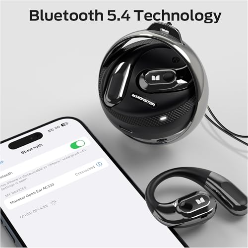Image of Monster Open Ear Headphones AC330, Wireless Earbuds Bluetooth 5.4 with Clear Talk, Stylish Rotating Case with Lanyard, Type-C Charging, Comfort Fit, 24H Playback, IPX5 Water Resistant, Black