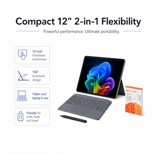 Image of Microsoft Surface Pro 12 inch Copilot+ AI PC, Snapdragon X Plus, AI-Ready NPU, 16GB RAM, 256GB Storage, Webcam, 2-in-1 Tablet Laptop with Keyboard, Stylus & MS 365, Windows 11, Platinum