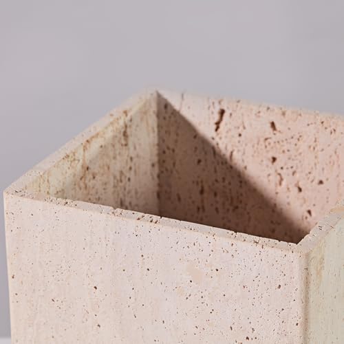 Rectangular Ivory Travertine Bathroom Trash Can, Natural Organic Stone Office Wastebasket, Wabi-Sabi Durable Storage Basket, Garbage Container for Bathroom, Home Office, Bedroom, Living Room, Toilet - Image 4