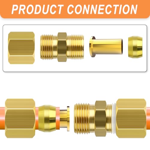 Gasher NH-077 20Pcs Brass 3/16 Inch Compression Fitting, Brass Compression Nut thumb #3