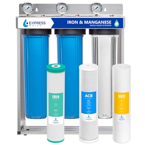 Comparison: Best Whole House Water Filter For Iron 3 Express Water Whole House Water Filter System | IRON & MANGANESE | 3 Stage Full Home Filtration, Top-Tier Filters Removes Stains/Color on Glass-Ware, Fixtures, Laundry, Signf. Reduces Lead & Arsenic