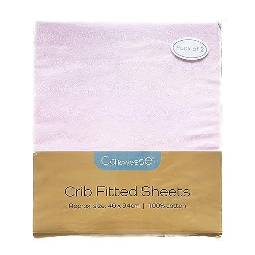 Callowesse 2-Pack Crib Fitted Sheets 94cm x 40cm, Organic Cotton Baby Bedding, Elasticated Edges for Snug Fit. Soft Pink - Image 2