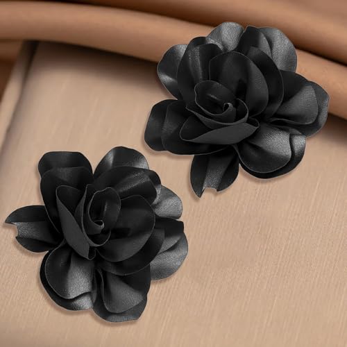 Image of 2Pack 6inch Extra Large Satin Brooches Lapel Pins Dainty Elegant Fabric Camellia Rose Flower Brooch Pin for Women Wedding Part Dance Clothes Accessories Jewelry