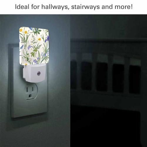 Image of LED Night Light,Vintage Floral Pattern LED Night Light Plug into Wall with Dusk to Dawn Light Sensor White Energy Efficient Nightlight for Bedroom Bathroom Hallway Living Room Kitchen