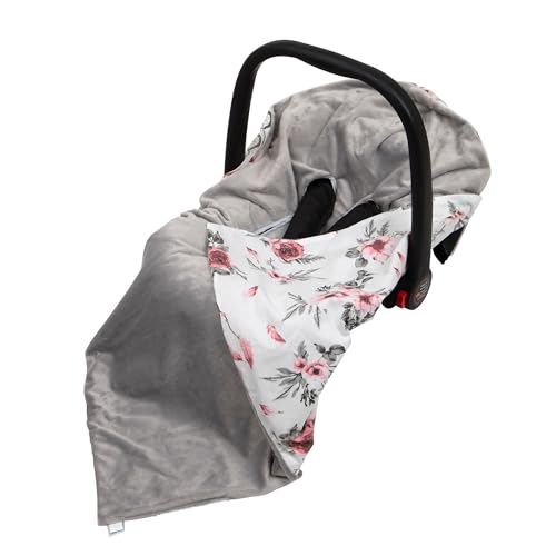 Double Sided Baby Wrap for car seat | girl pink grey flowers dreamcatcher baby wrap swaddle cover cosytoes blanket for car seat 100x100cm