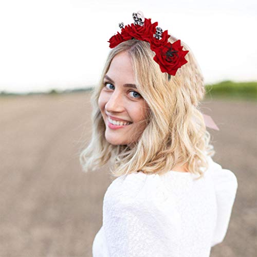 Woeoe Halloween Skull Headband Day Of The Dead Costume Flower Crown Red Rose Floral Spider Headpiece Accessory For Women And Girls #TOP6