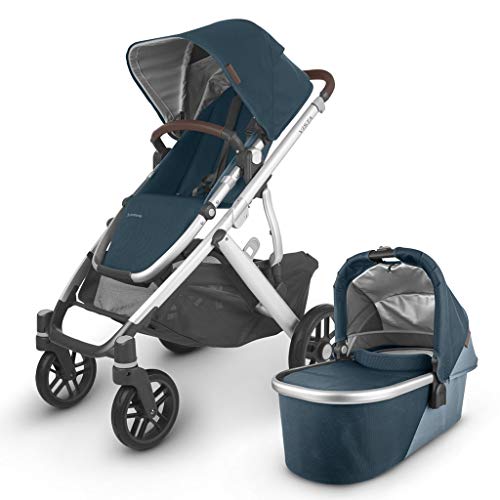 Image of UPPAbaby VISTA V2 Stroller - FINN (deep sea/silver/chestnut leather)