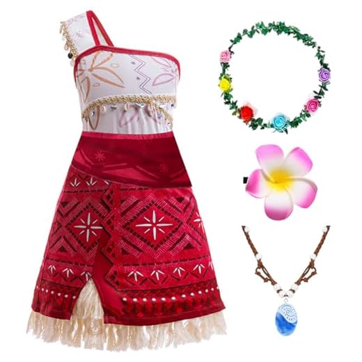 JANGZIIA Vestido Vaiana para Niña con Collar y Corona de Flores y Pasador Disfraz Princesa Moana para Niña Vaiana 2 Carnaval Hawaiano Cumpleaños Cosplay