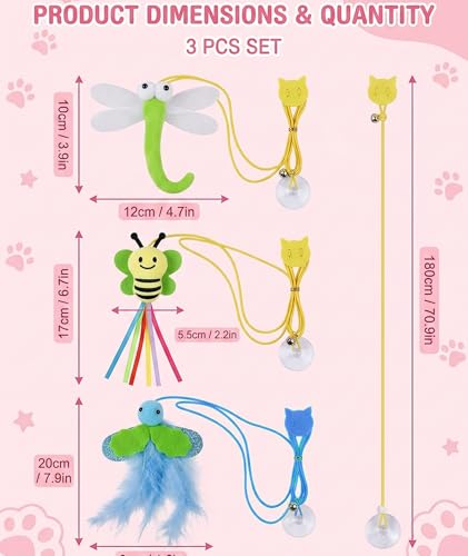Image of 3PCS Interactive Cat Feather Toys, Indoor Hanging Retractable Cat Toy, Self Play Toys Make Fun Excecise