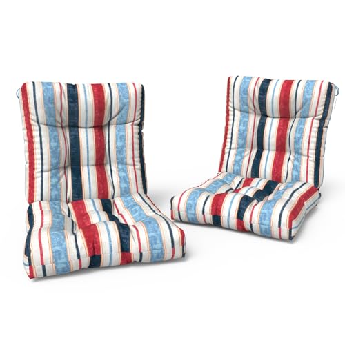 LVTXIII Outdoor Solid Low Back Cushion, Patio Tufted Replacement Rocking Chair Cushion with Ties, 2 Count Seat and Back Chair Cushions for Patio Furniture Use, 42 L x 21 W, Stripe Red Blue