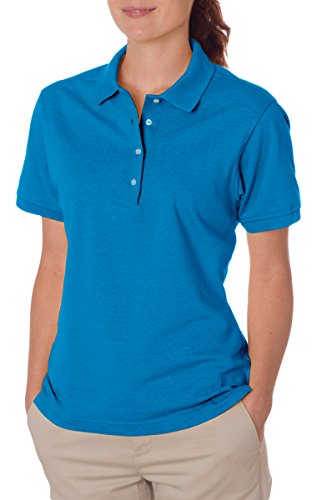 Jerzees Women's Four Button Placket Side Vent Polo Shirt, Small, California Blue