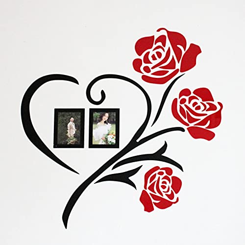 Rose Love 3D Wall Decor Decals with Two 3.5x5 Size Photo Frames for Bedroom Living Room Vsco Room Decor(Red,31X 31 inches)