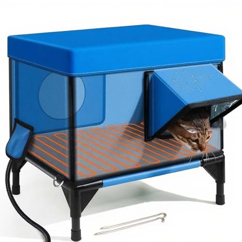 Erhöhtes beheiztes Katzenhaus für Outdoor-Katze, wasserdicht, wetterfest, für draußen, Katzenhaus für wilde Katzen, Unterschlupf, mit...