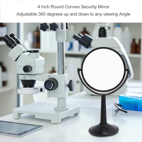 Image of 4 Inch Round Concave Mirror, Clear Adjustable Reflection Lens for Physics Class Labs Glass Black ABS Frame 1 Pack
