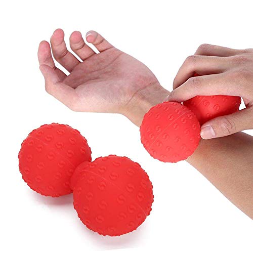 Bola de masaje doble de maní, bola de masaje de yoga de silicona masajeador muscular de tejido profundo para liberación miofascial, reflexología para piernas y pies fisio(rojo)
