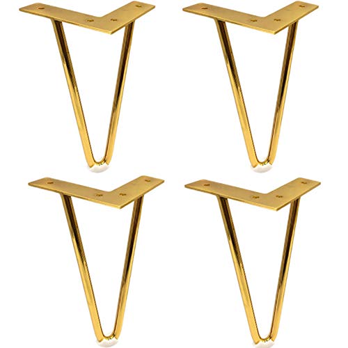 4 Stück Haarnadel-Tischbeine, robuste DIY-Möbel, Metall-Tischbeine, Möbelbeine mit Schrauben und Schutzfüßen, 2 Stangen, für Sofa, Schrankfüße, Tisch und Möbel, rostfrei (Gold, 30 cm) Made in China