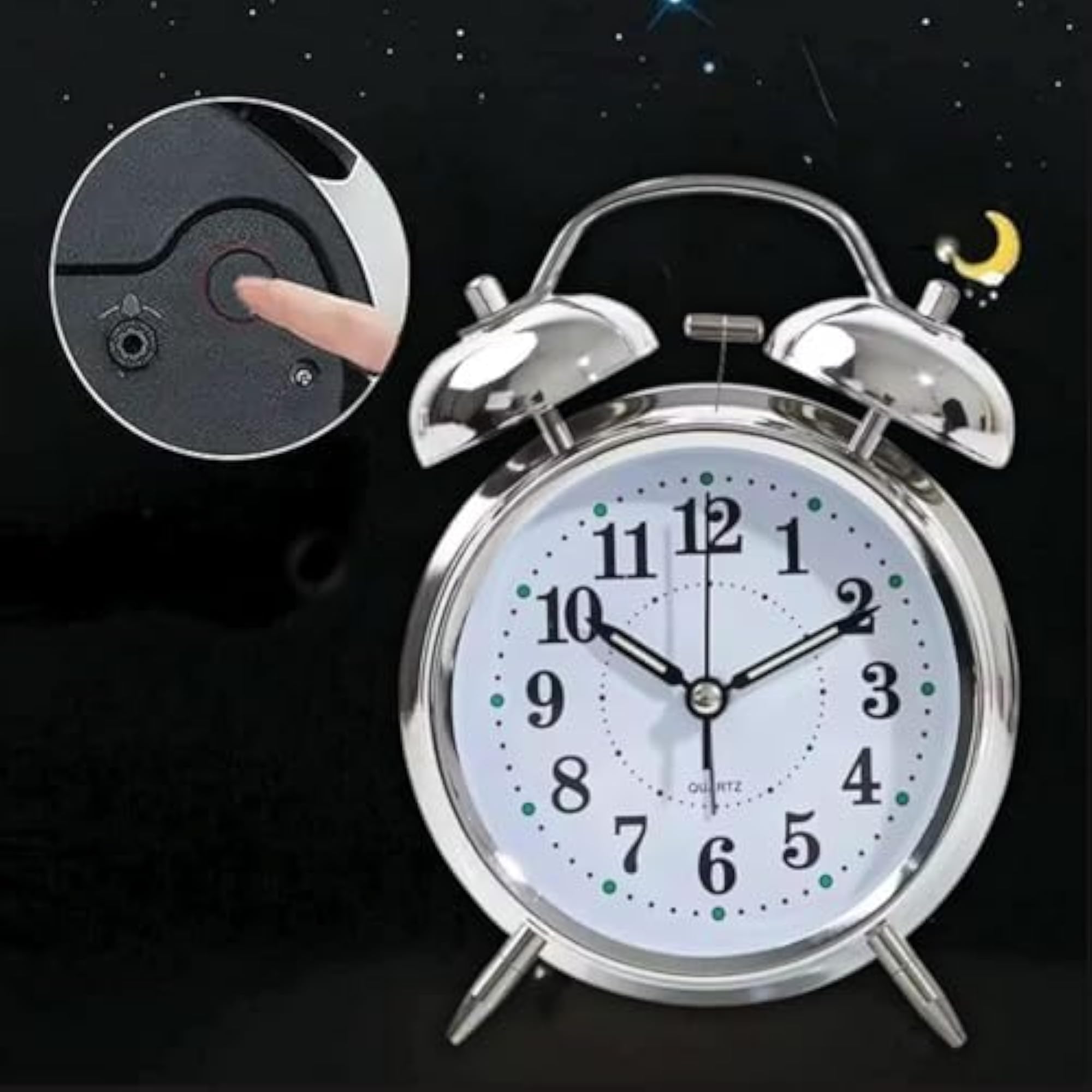 Classic Twin Bell Quartz Alarm Clock, Silent Analog
