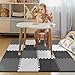 16 Tiles Baby Play Mat for Floor, EVA Foam Baby Floor Play Mat with 0.6 Inch Thick Interlocking Foam Tiles, Foam Floor Tiles for Baby, Toddlers and Kids (Gray-White- Black, 16PCS)