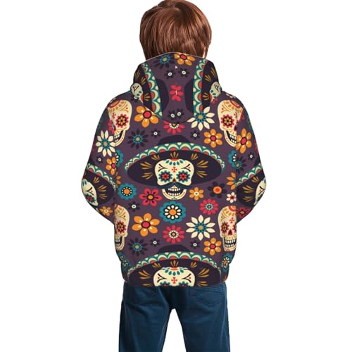 Skulls and Flowers Kid Hoodies Boys Sweatshirts Girls Pullover with Pocket4