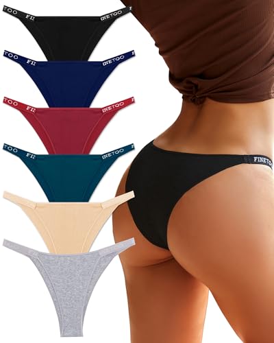 Image of FINETOO Womens Underwear Cotton High Cut String Bikini Panties Low Rise Hipster Ladies Sexy Cheeky Underwear 6 Pack