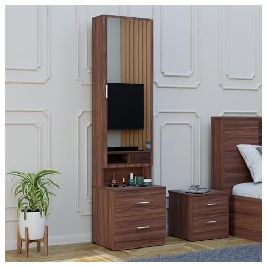 WoodCloud Engineered Wood Dressing Table with Drawer and Door Storage Wooden Mirror Vanity Furniture for Bedroom Home Living Room - Walnut