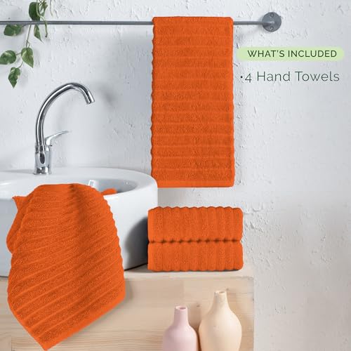 Image of Elegant Comfort Luxury 100% Turkish Cotton Corduroy Ribbed 4 Pack Hand Towel Set 16 x 28 Inch - Absorbent, Super Soft, Quick Dry, Premium Towels for Bathroom, Gym, Spa and Hotel Use, Orange