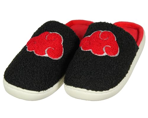Bioworld Naruto Akatsuki Chenille Red Cloud Glitter Accent Design Non-Slip Velveteen Lined House Slippers For Men Women