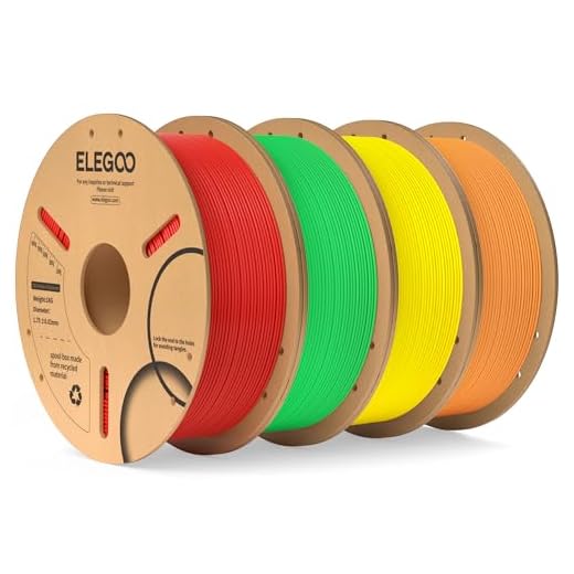 ⚡ ELEGOO PLA Filament 1.75mm Bundle 4KG, 3D Printer Filament Bulk Dimensional Accuracy +/- 0.02mm, 4 Pack 1kg Cardboard Spool(2.2lbs) Fits for Most FDM 3D Printers(Red, Yellow, Orange, Neon Green)