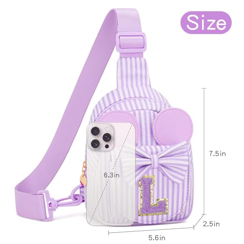 Image of Initial Purse for Girls Kids,Birthday Gifts for 3-8 Years Old | Personalized Crossbody Bag, Small Toddler Sling Bag Cute Fanny Pack, Gift for Daughter Sister Grandkids, Striped Purple L