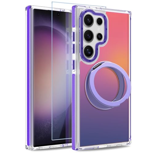 Image of Magnetic for Samsung Galaxy S23 Ultra Case with 360 Stand [Compatible with Magsafe] [Fluorescent Design] [1 Screen Protector] Slim Translucent Matte Case for Galaxy S23 Ultra 6.8 inch, Purple