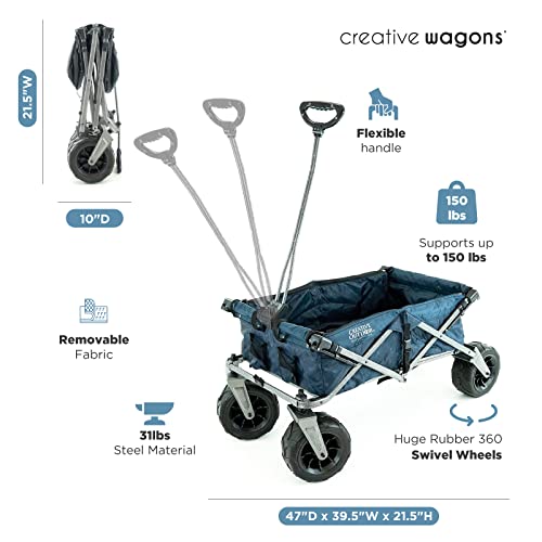 Creative Outdoor Push Pull Stroller Wagon, Beach Hauler XXL Deluxe con toldo, carrito plegable y portátil de alta resistencia, soporta hasta 150 libras, ruedas gigantes de 10 pulgadas miniatura 2