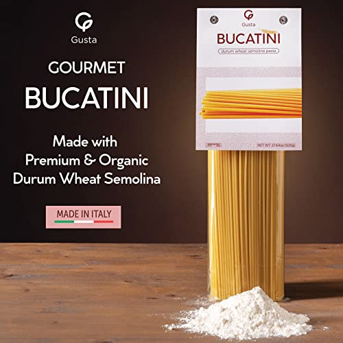 Gusta Bucatini Pasta Noodles - Premium Italian Pasta From Italy - Durum Wheat Semolina Organic "Al Dente" Pasta - Non-Gmo & Gourmet Pasta - Family Owned Brand - 17.64Oz / 500G (4 Pack) #TOP3