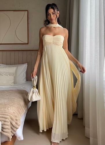 Strapless Chiffon Bridesmaid Dresses with Scarf Long A Line Flowy Formal Wedding Guest Dresses3