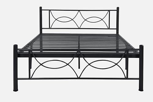 Image of Luno Metal King Size Bed Without Storage | Wrought Iron Double Bed with Headboard & Footboard | Sturdy Powder Coated Platform Bed King Size Cot for BedroomLivingRoom Black (75x72)