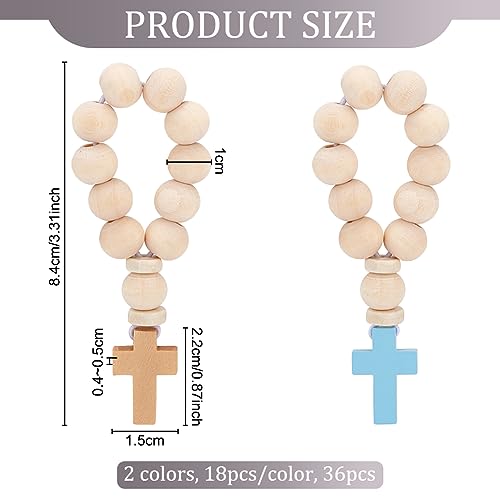 OLYCRAFT 36Pcs Wooden Rosary Beads with Cross Pendant PapayaWhip Wood Rosary Beads with Wood Bead and Elastic Cord Rosarys Bead for Women Men Baptism First Communion Confirmation -84mm - Image 2