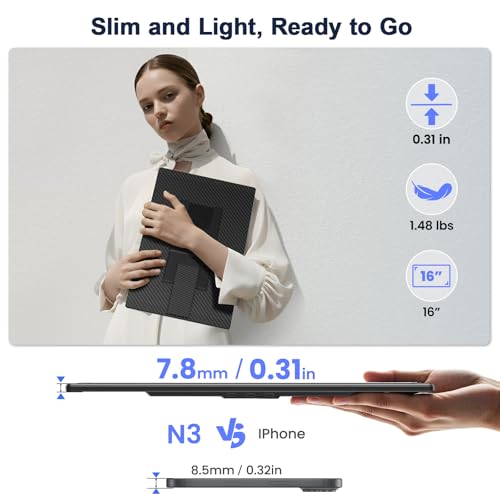 Image of 16 inch Laptop Screen Extender, 1920x1200 IPS Portable Monitor, Borderless Dual Screen Extender with 360 Rotatable Stand, Plug and Play Ultra Slim Travel Monitor for PC, Wins, Switch, PS5