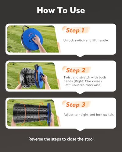 Image of Height Adjustable Foldable Stool Chair - Collapsible Stool for Waiting in Line - Portable Folding Camping Stool, Compact Collapsible Seat for Fishing, Hunting, Patio, Camping, Party & Gathering(Blue)