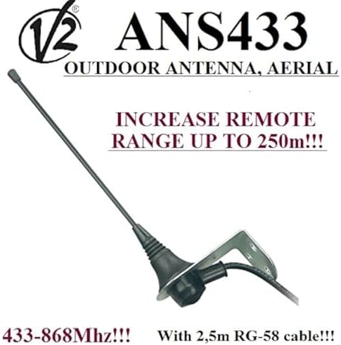 Antenna Esterna ANS433 Per Cancelli Automatici - Portata 250 M, 433-868 MHz, Cavo 2.5 M