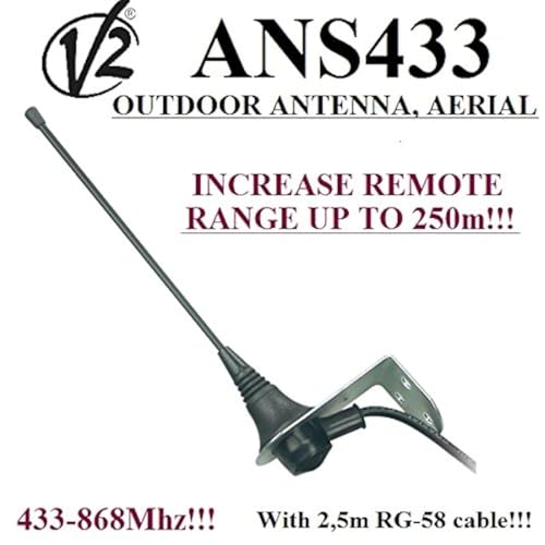 Antenne extérieure V2 ANS433 pour n'importe Quelle automatisation de Portail 433 à 868 MHz 50 Ohm Portée jusqu'à 250 m