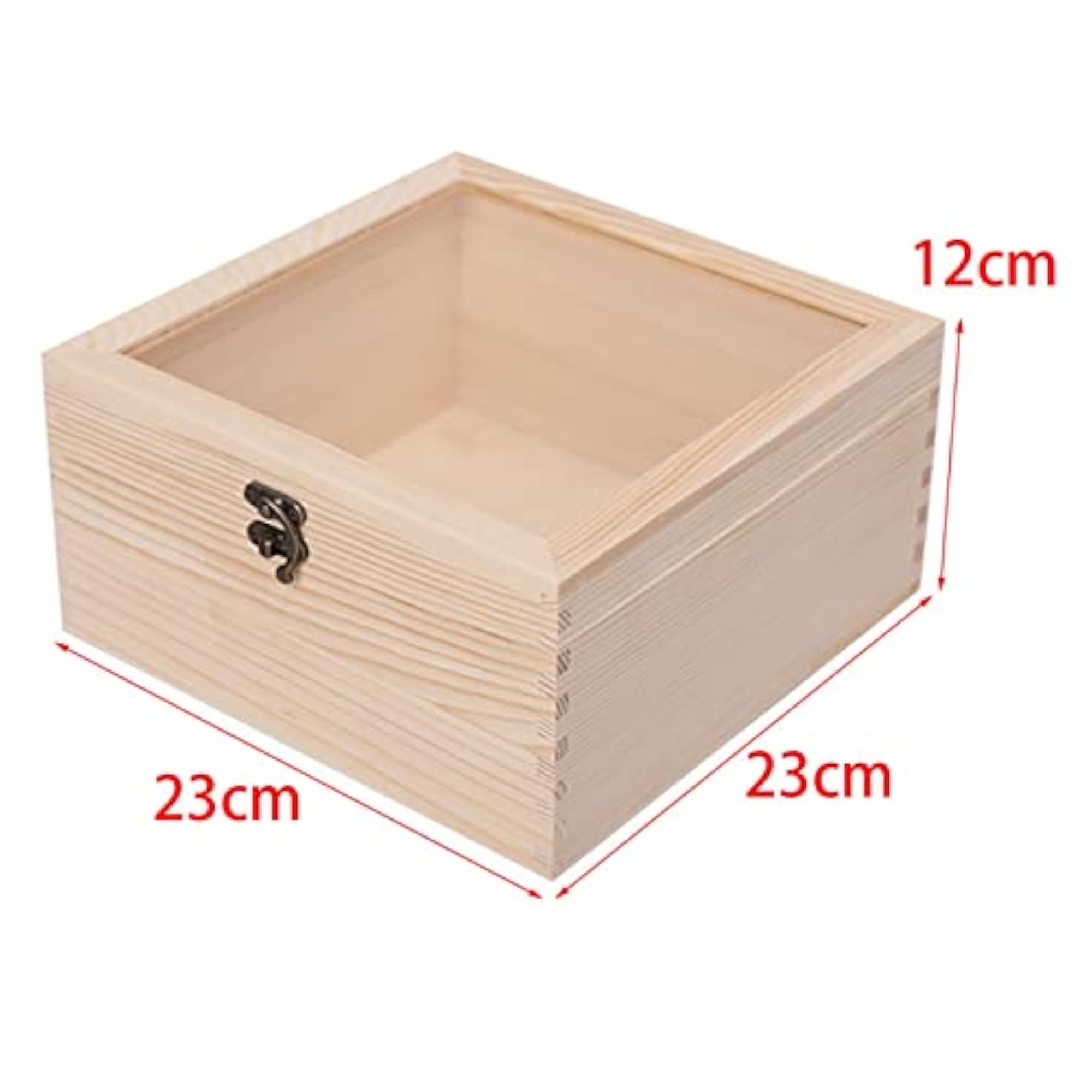 Wooden Box Jewelry Display Case with Glass Lid, 23cmx23cm