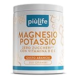 Magnesio e Potassio Senza Zucchero 300g Arancia PiùLife – con B12, B6, B1, Acido Folico, C – Contro Stanchezza e Affaticamento, Supporto Muscoli e Sistema Nervoso – Magnesio in Polvere