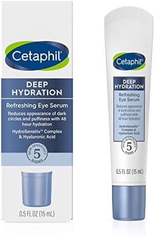 CETAPHIL Deep Hydration Refreshing Eye Serum, 0.5 fl oz, 48Hr Hydrating Under Eye Cream to Reduce the Appearance of Dark Circles, With Hyaluronic Acid, Vitamin E & B5 (Packaging May Vary)